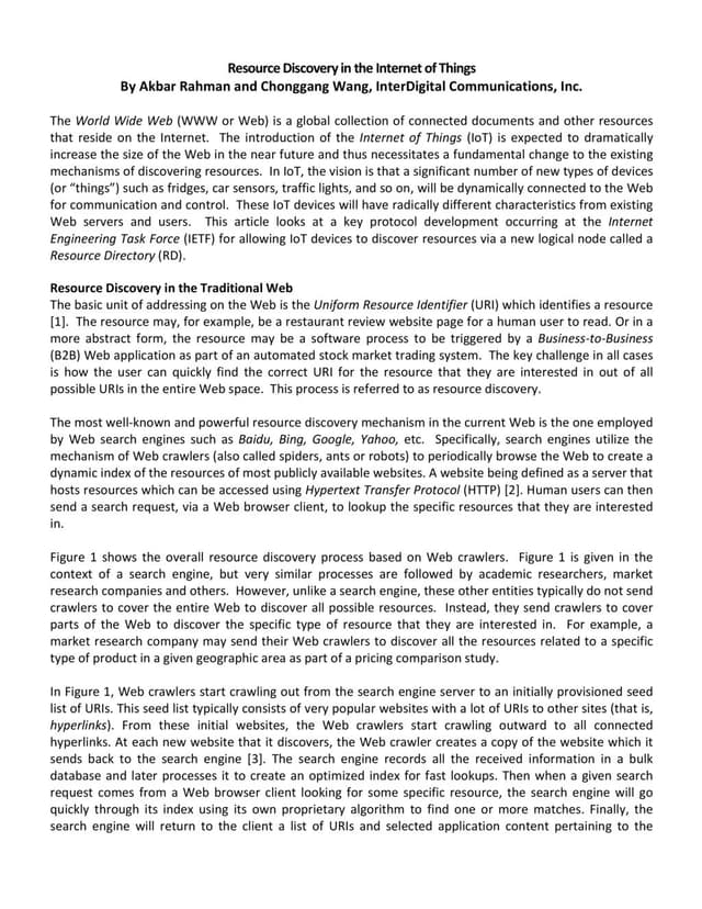 Thumbnail for the Research Paper titled Resource Discovery in the Internet of Things