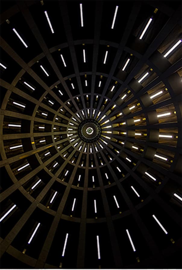 Lines of lights spiralling outwards