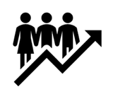 Graphic is user icons with an arrow pointing upwards