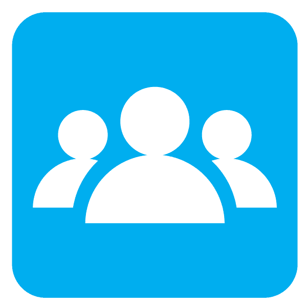Blue icon of three people